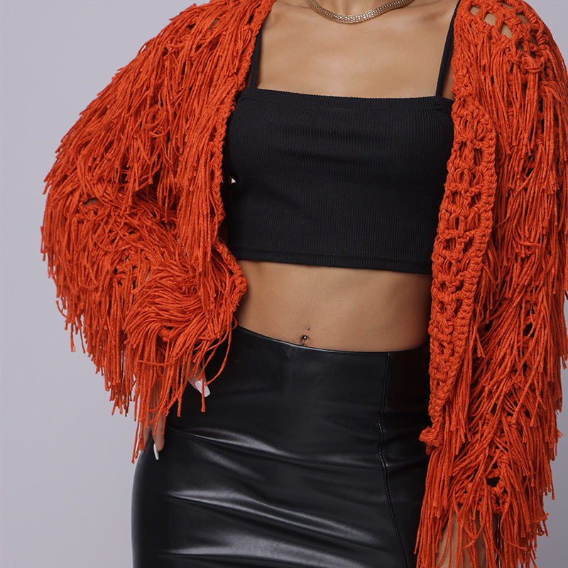Damen Fransen-Pulloverjacke mit offenem Schnitt und stylischem Design EB