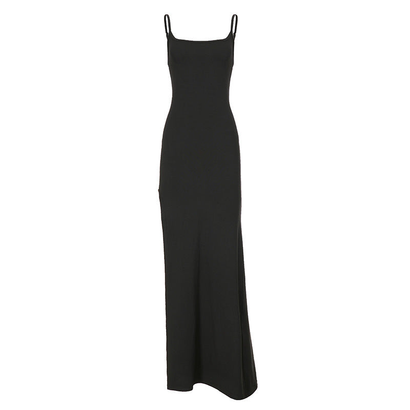 Damen Elegantes Maxikleid mit feinen Trägern und seitlichem Schlitz EB