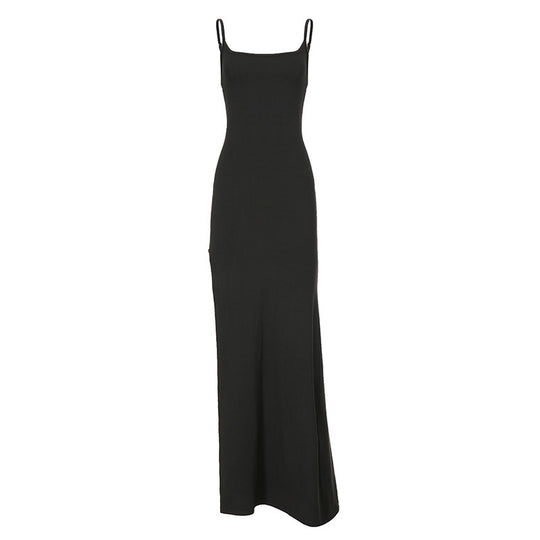 Damen Elegantes Maxikleid mit feinen Trägern und seitlichem Schlitz EB