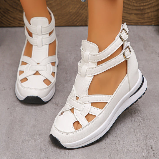 Damen Sportliche Plateau-Sandale mit geflochtenem Riemen und dämpfender Profilsohle EB