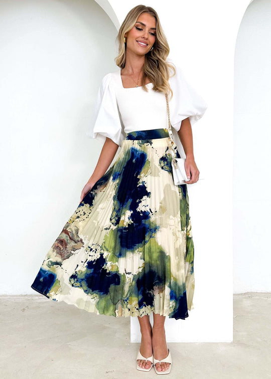 Damen Eleganter Plissee-Rock mit floralem Design und elastischem Bund EB