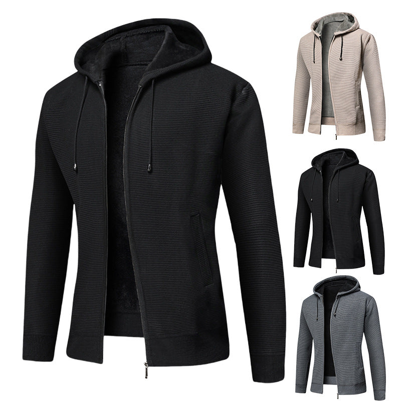 Herren fleecegefütterte Kapuzenjacke mit modischem Rippdesign EB