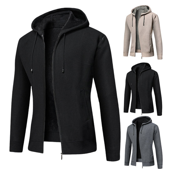Herren fleecegefütterte Kapuzenjacke mit modischem Rippdesign EB