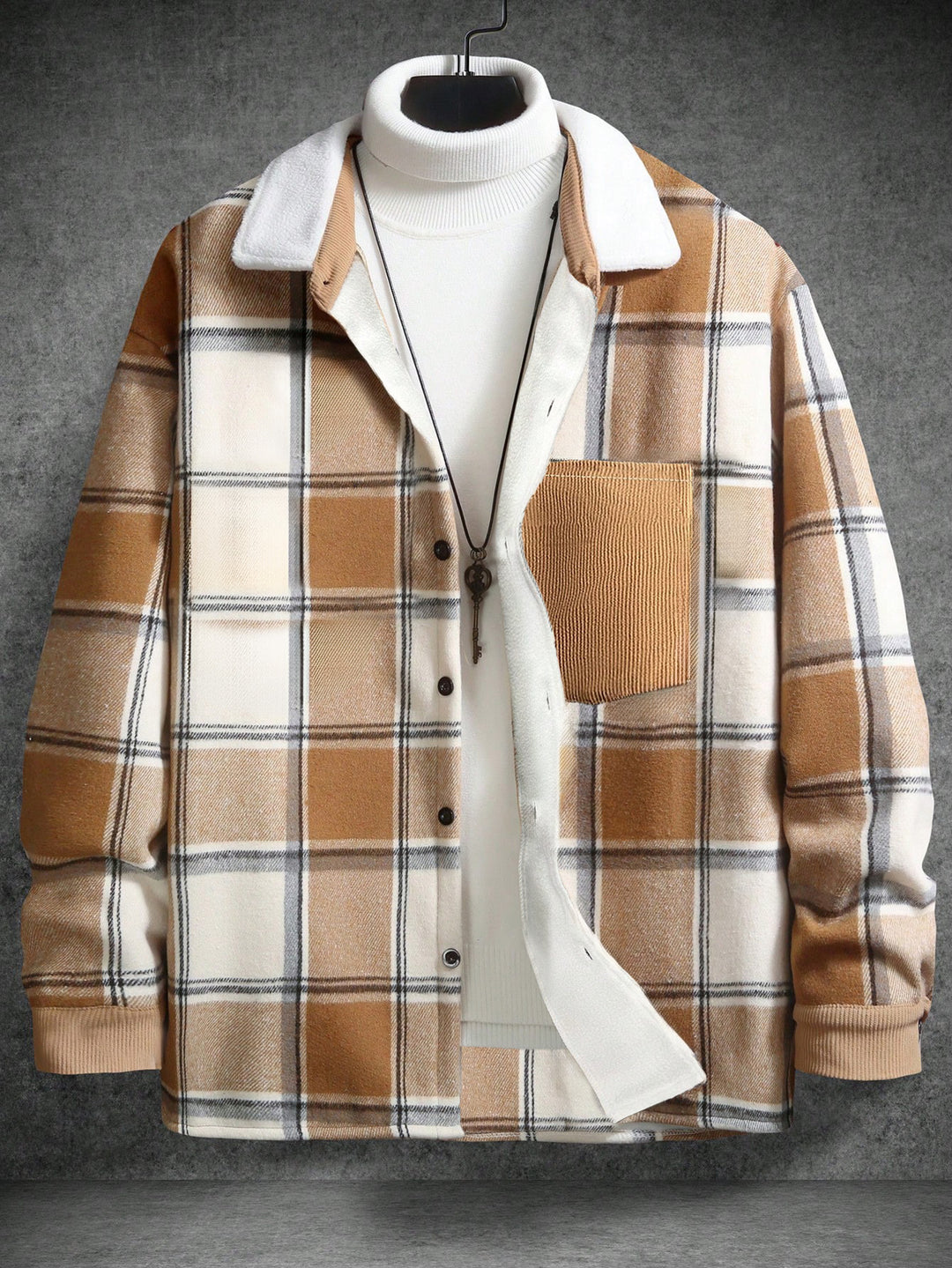 Herren Baumwoll-Flanelljacke mit kariertem Muster und Taschen EB