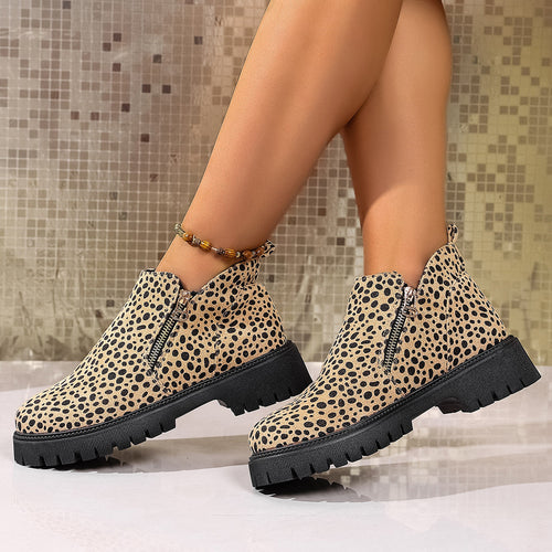 Damen Chelsea-Stiefel mit modischem Leopardenmuster und rutschfester Profilsohle EB