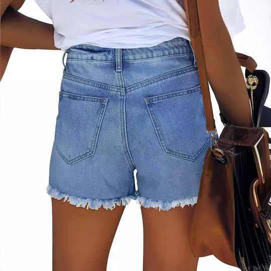 Damen Destroyed Denim-Shorts mit kreativen Patch-Details EB