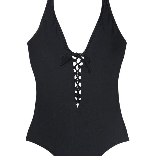 Damen Einteiliger Badeanzug mit tiefem V-Ausschnitt und modischen Cut-Out-Details EB