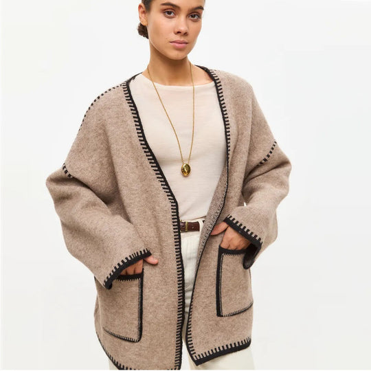 Damen Strickjacke mit weitem Schnitt und dekorativem Gürtel EB