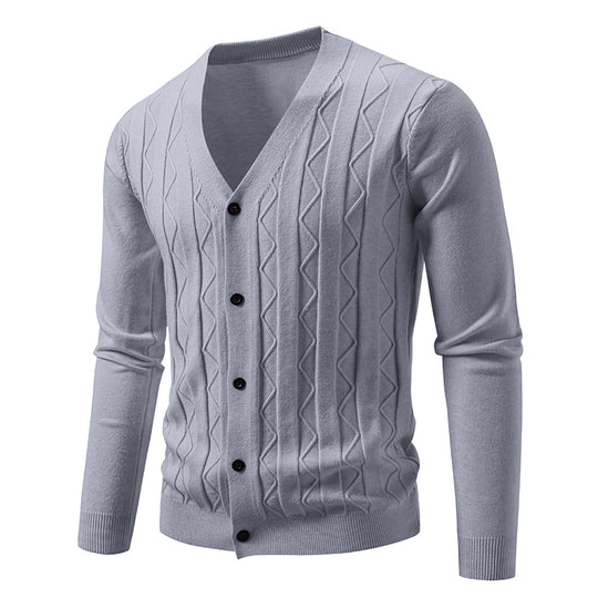 Herren nan V-Ausschnitt Strickjacke mit dezenter Zopfmusterstruktur und durchgehender Knopfleiste EB
