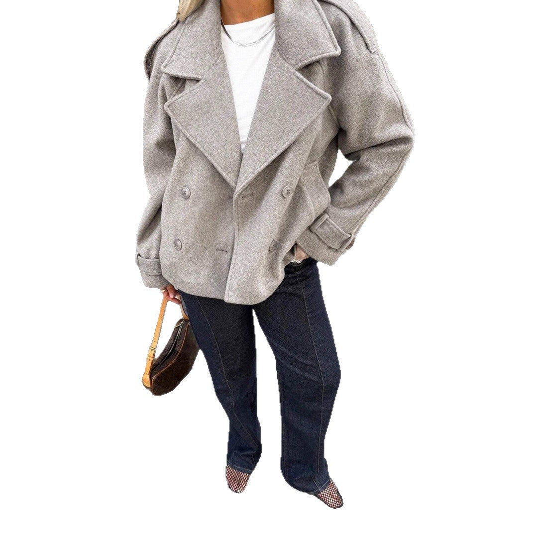Damen modische Wolle-Lapel-Jacke mit Doppelreihe EB