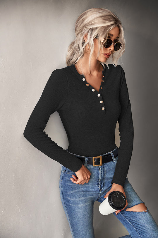 Damen Langarmshirt mit modischer Knopfleiste EB