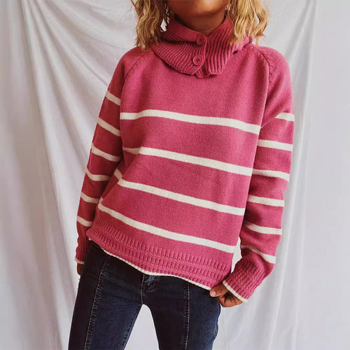 Damen lässiger Pullover mit strukturiertem Kragen und modischem Streifenmuster EB