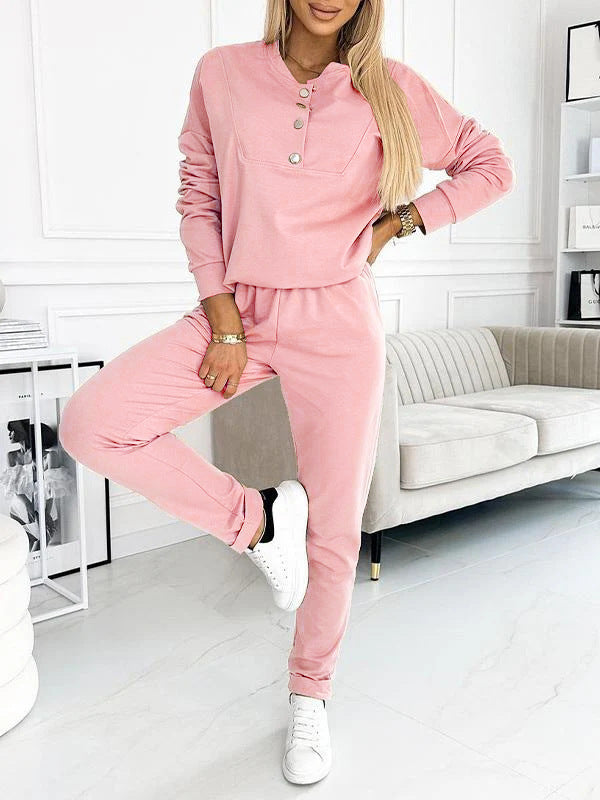 Damen Freizeit-Jogginganzug mit eleganten Knopfdetails EB