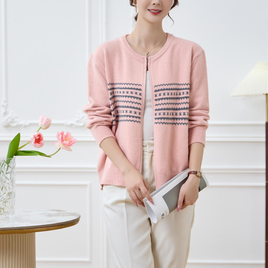 Damen Strickjacke mit Reißverschluss und nordischen Mustern EB