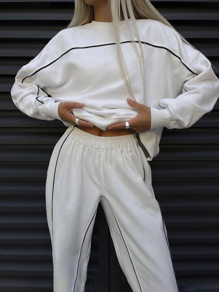 Damen nan kurzes Crop-Sweatshirt und lässige Jogginghose mit kontrastierenden Paspeln EB
