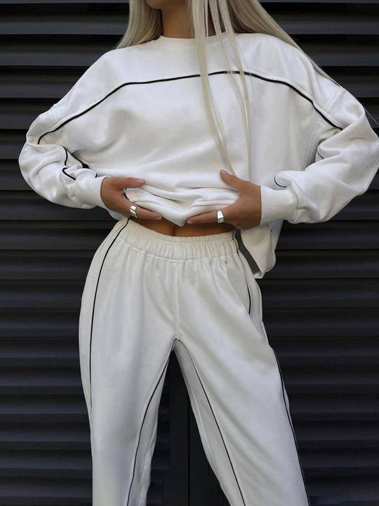 Damen nan kurzes Crop-Sweatshirt und lässige Jogginghose mit kontrastierenden Paspeln EB