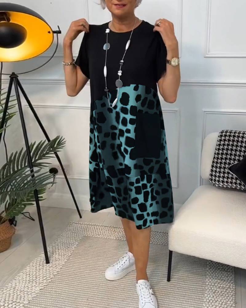 Damen Modisches A-Linie Kleid mit praktischen Taschen und kreativem Muster EB