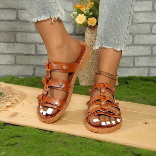 Damen modische Riemchensandalen mit goldenen Schnallen EB