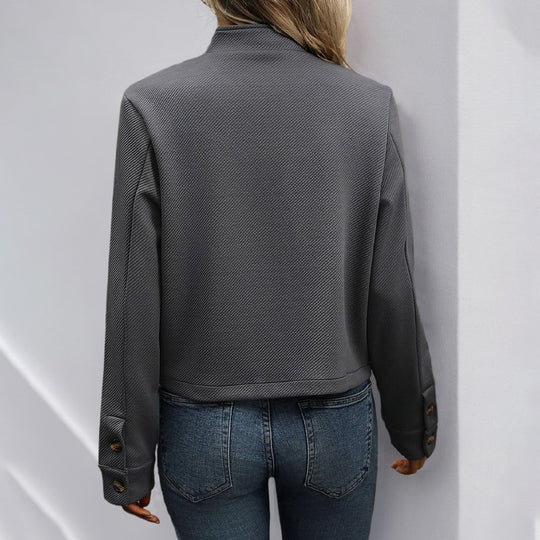 Damen Strukturierte Kurzjacke mit Stehkragen und Knopfleiste EB