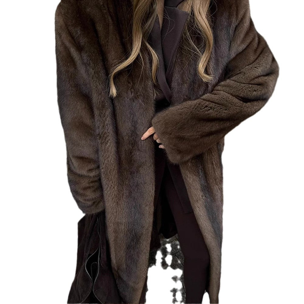 Damen Eleganter und flauschiger Langmantel aus Kunstfell EB