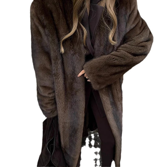 Damen Eleganter und flauschiger Langmantel aus Kunstfell EB