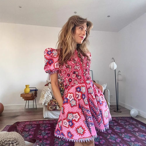 Damen Maxikleid mit floralem Design und raffinierten Rüschendetails EB