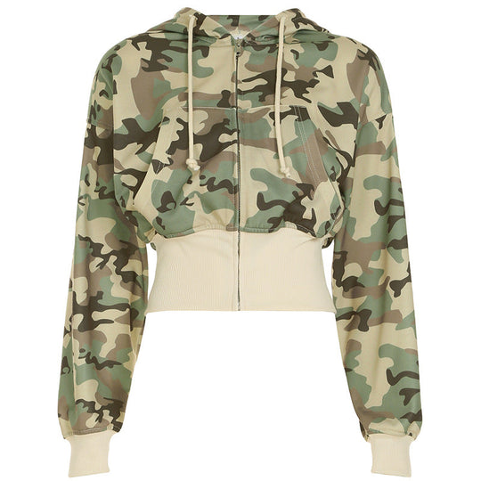 EB | Unformal Kontrastfarbe Gesamt Hoodie Langarm Sweatshirt Hose Zwei Teile Camouflage Strickjacke Hose Set