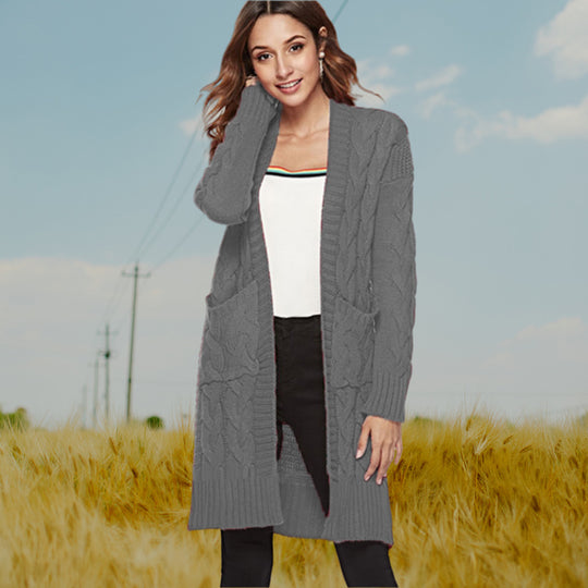 Damen Strickmantel mit voluminösen Ärmeln und praktischen Taschen EB