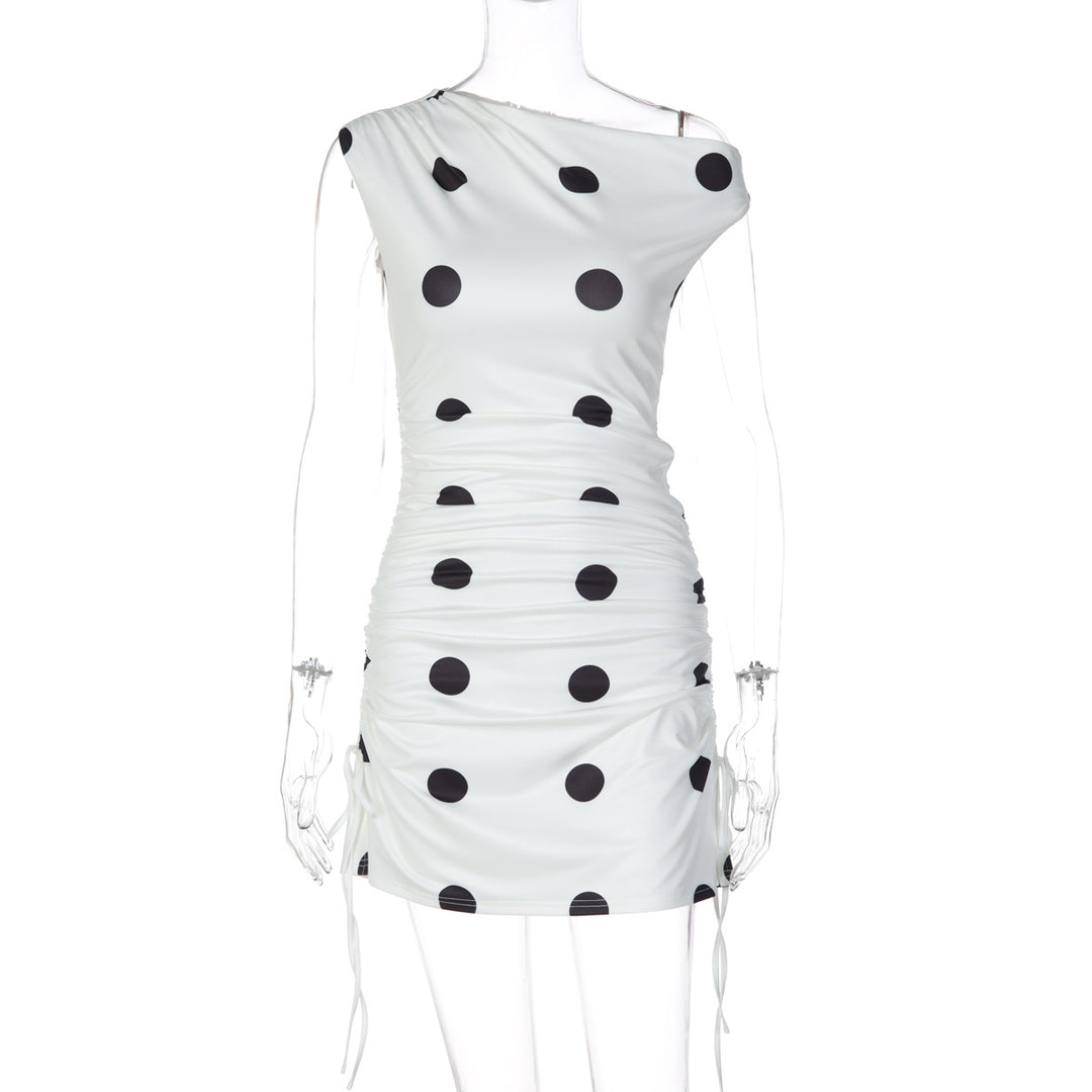 Damen verspieltes Wickelkleid mit asymmetrischem Träger und Punkten EB