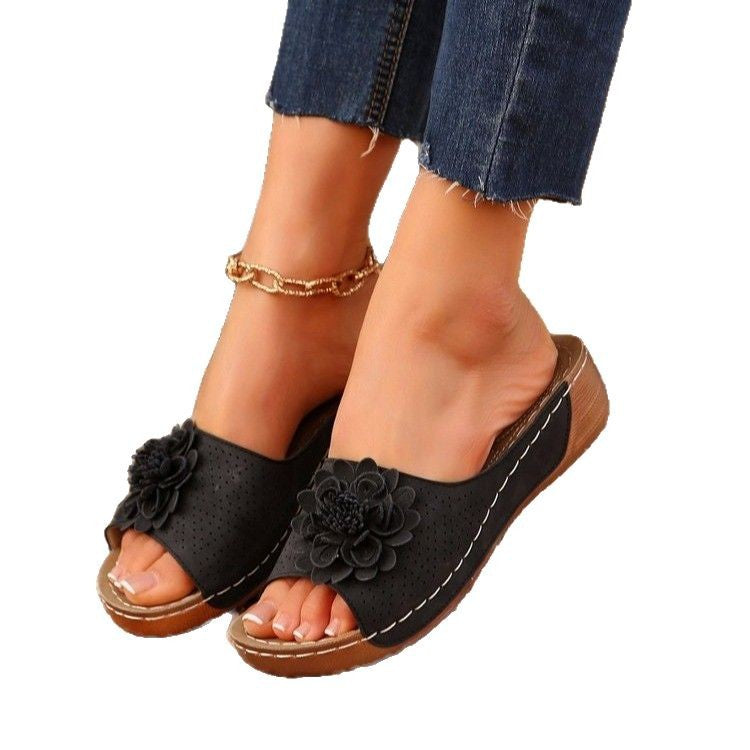 Damen Offene Pantoletten mit floralem Detail EB