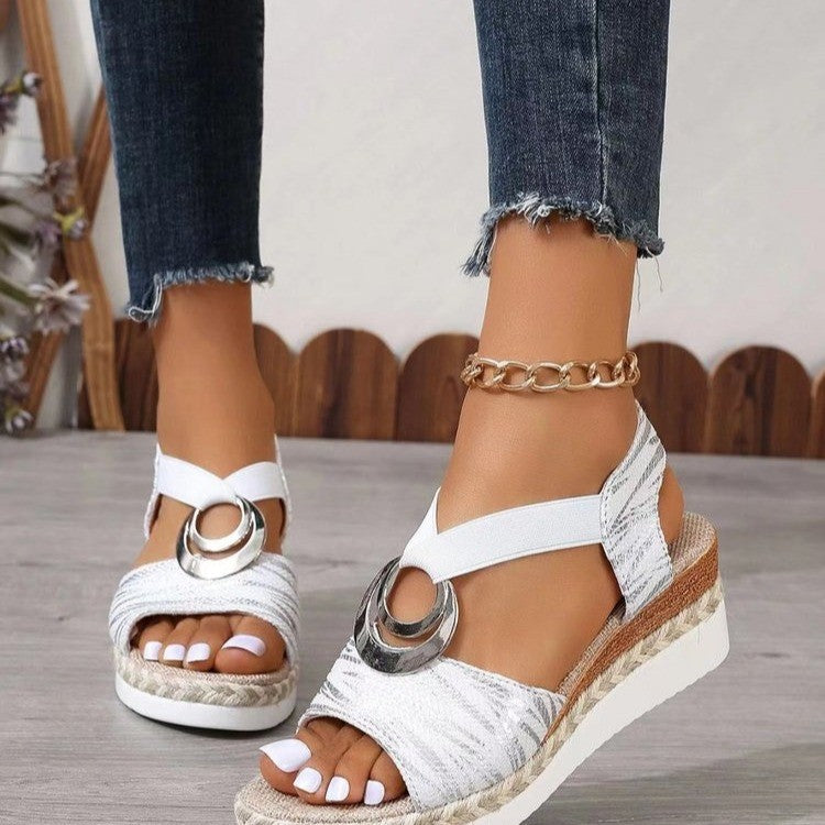 Damen Wedge-Sandalen mit eleganter Schnallenapplikation und komfortablem Fußbett EB