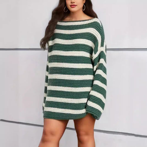 Damen lässiger gehäkelter Pullover mit modernen Blockstreifen EB