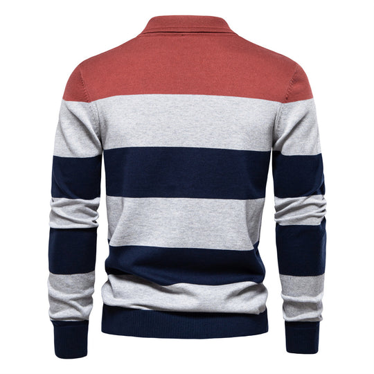 Herren Langarm-Polo-Shirt mit modischem Streifendesign EB