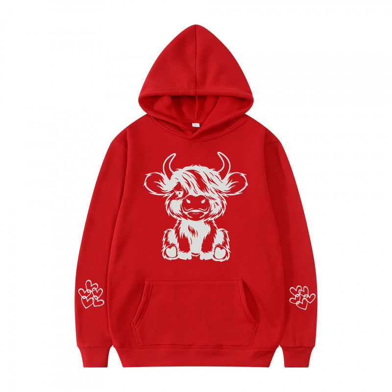 Damen Kapuzensweater mit entzückendem Kuhmotiv und praktischen Kängurutaschen EB