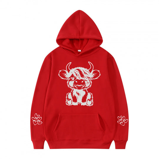 Damen Kapuzensweater mit entzückendem Kuhmotiv und praktischen Kängurutaschen EB