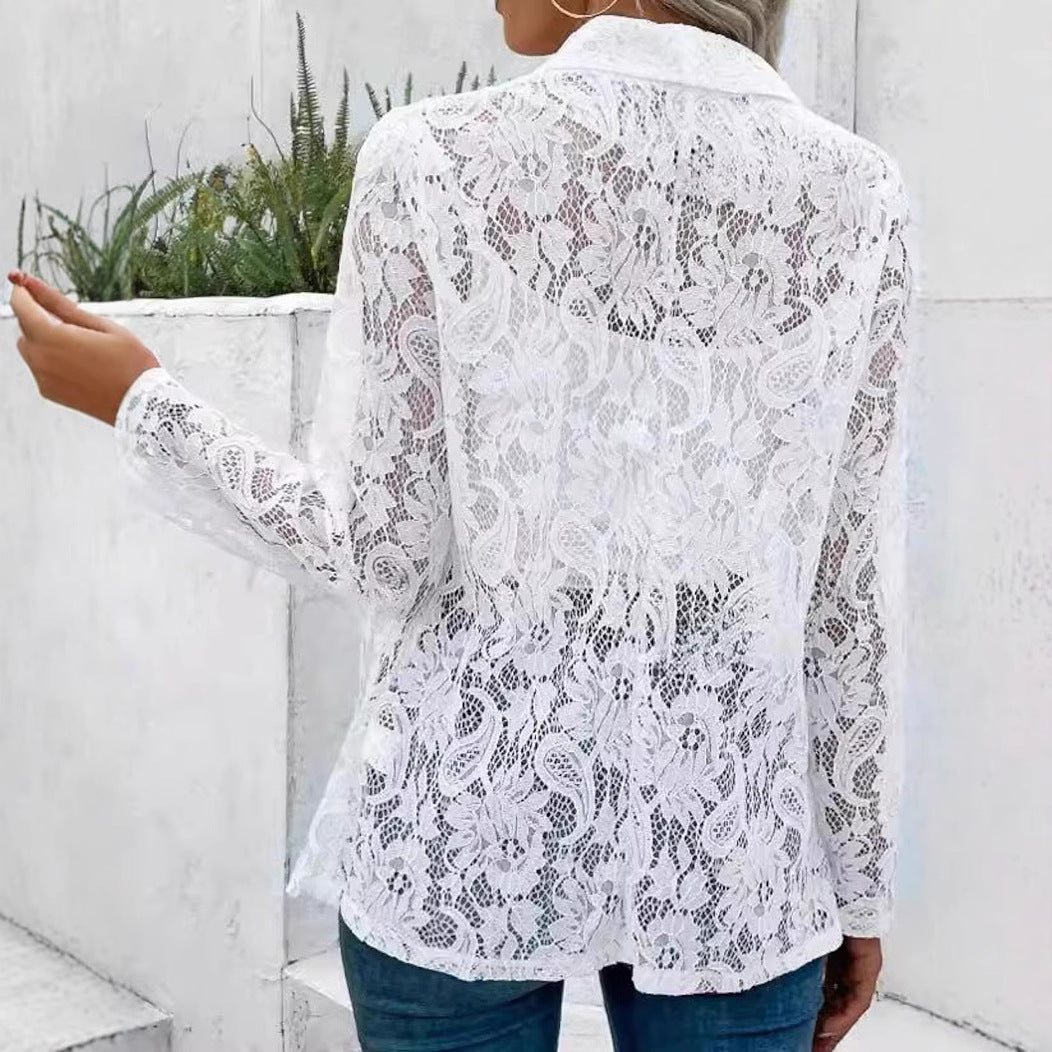 Damen Spitzenblazer mit feinen Details und lässigem Schnitt EB