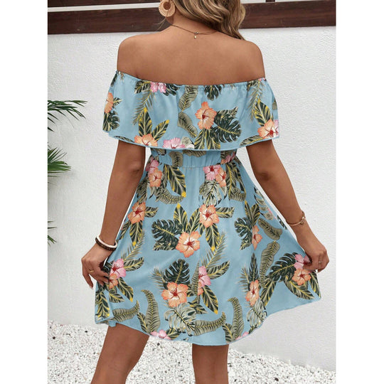 Damen Off-Shoulder Sommerkleid mit floralem Muster EB