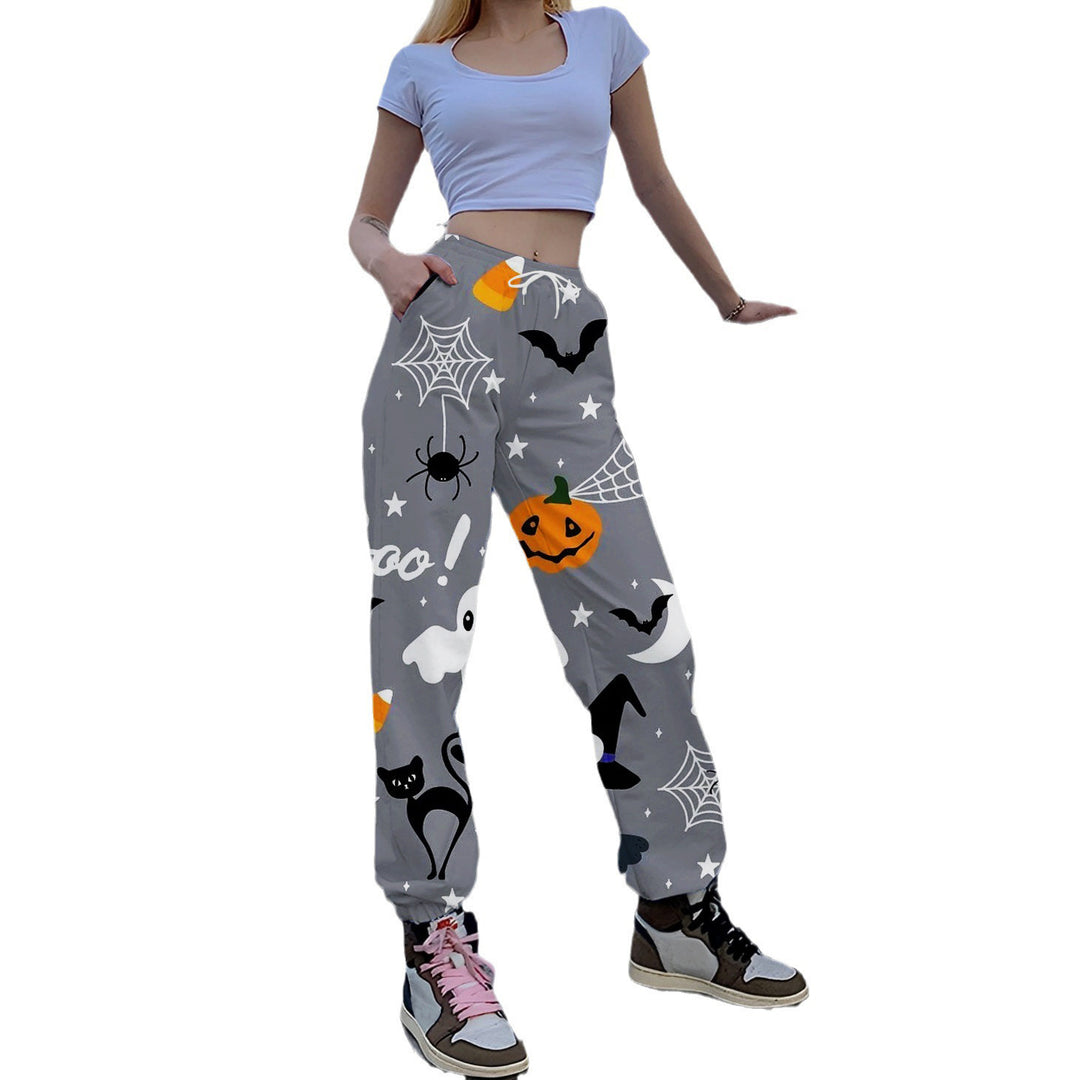 Damen Lässige Print-Hose mit herbstlichem Motiv EB