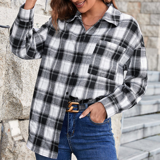Damen Oversized Karobluse mit modernen Details EB