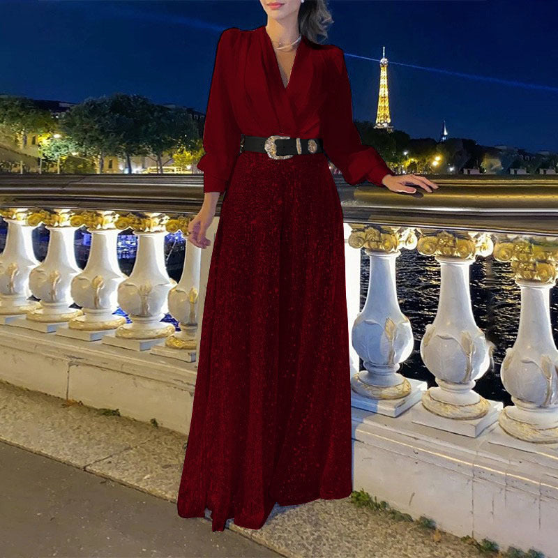 Damen Funkelndes Abendkleid mit elegantem Oberteil und glitzerndem Rock EB