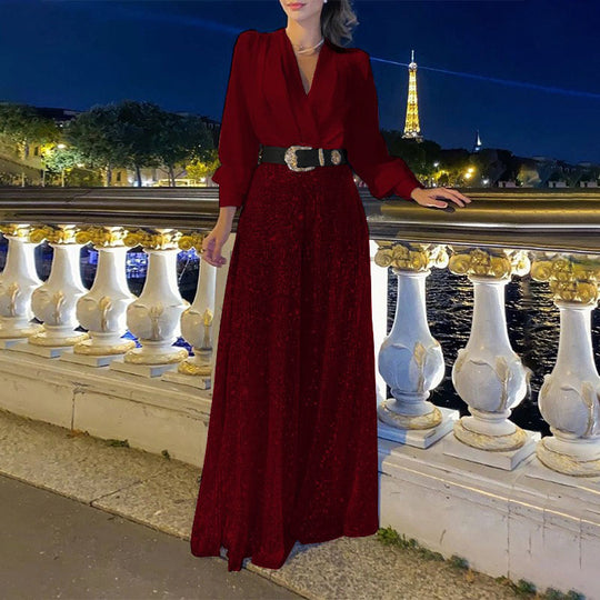 Damen Funkelndes Abendkleid mit elegantem Oberteil und glitzerndem Rock EB