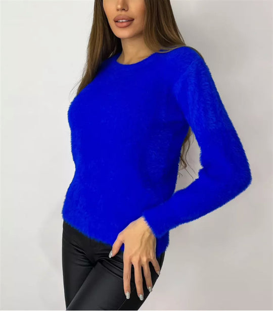 Damen Flauschiger Modischer Pullover EB
