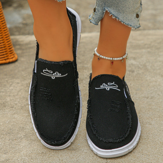 Damen lässige Slip-On Sneaker aus denimähnlichem Material EB