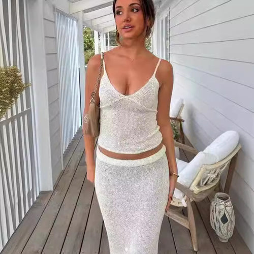 Damen Strick-Top und Maxi-Rock Set EB