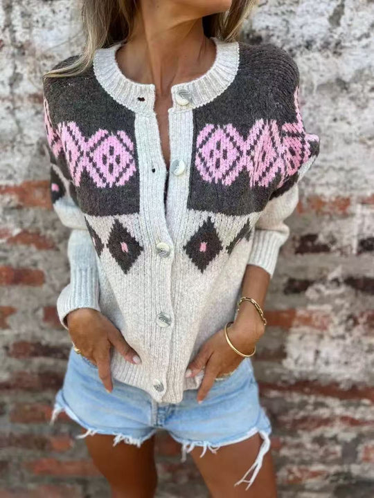 Damen nan kuscheliger Strickcardigan mit Zierholzknöpfen und Rundhalsausschnitt EB