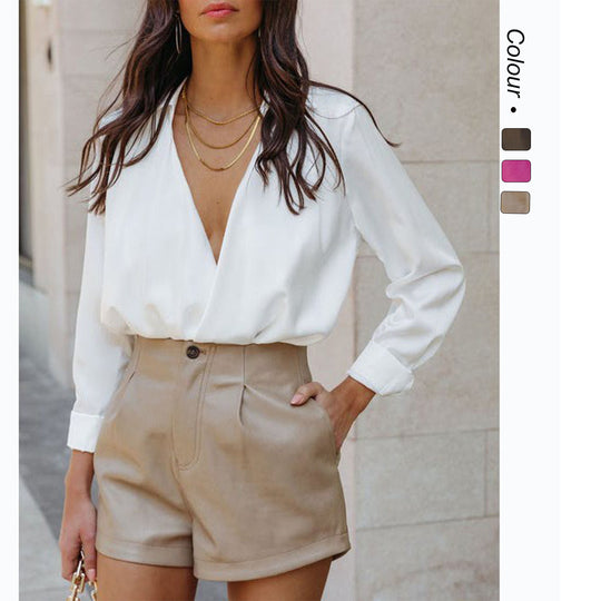 Damen Modische High-Waist-Shorts mit eleganter Färbetechnik und praktischen Taschen EB
