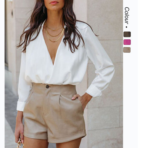 Damen Modische High-Waist-Shorts mit eleganter Färbetechnik und praktischen Taschen EB