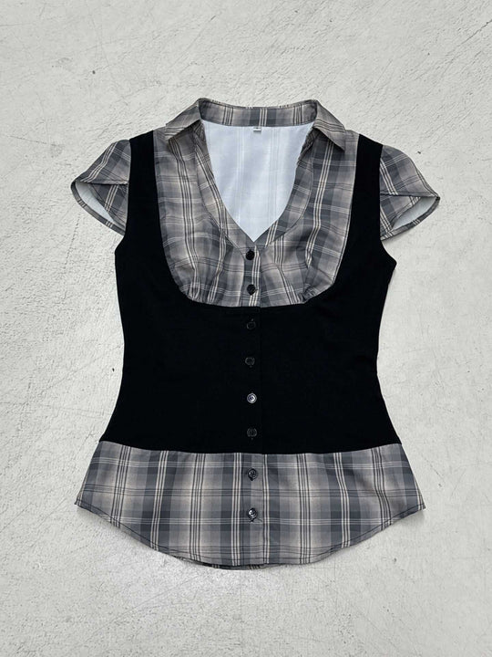 Damen karierte Bluse mit figurbetonendem Schnitt und stylishen Akzenten EB