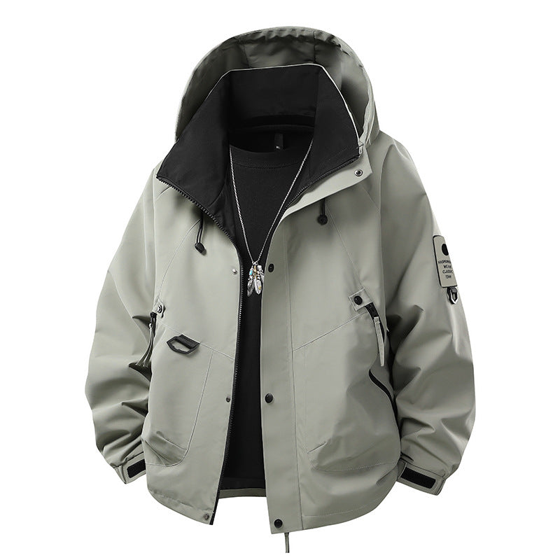 Herren Wasserdichte Outdoor‑Utility‑Regenjacke mit Kapuze, Mehrfachtaschen und verstellbarem Saum EB