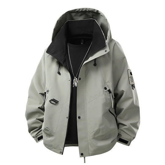 Herren Wasserdichte Outdoor‑Utility‑Regenjacke mit Kapuze, Mehrfachtaschen und verstellbarem Saum EB